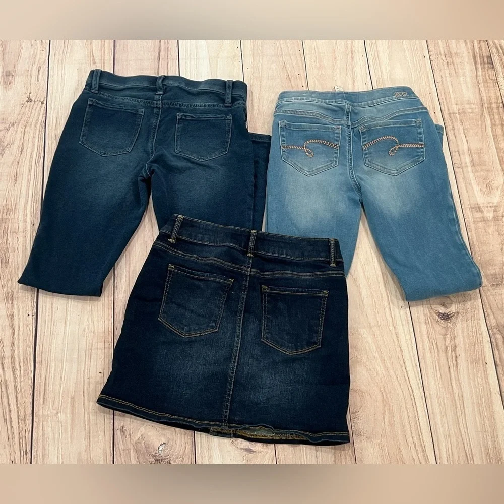Justice Girls Size 12 Denim Bundle 2 Skinny Jeans + Button Front Skirt Y2K